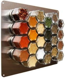 magnetic spice rack stored in a kitchen